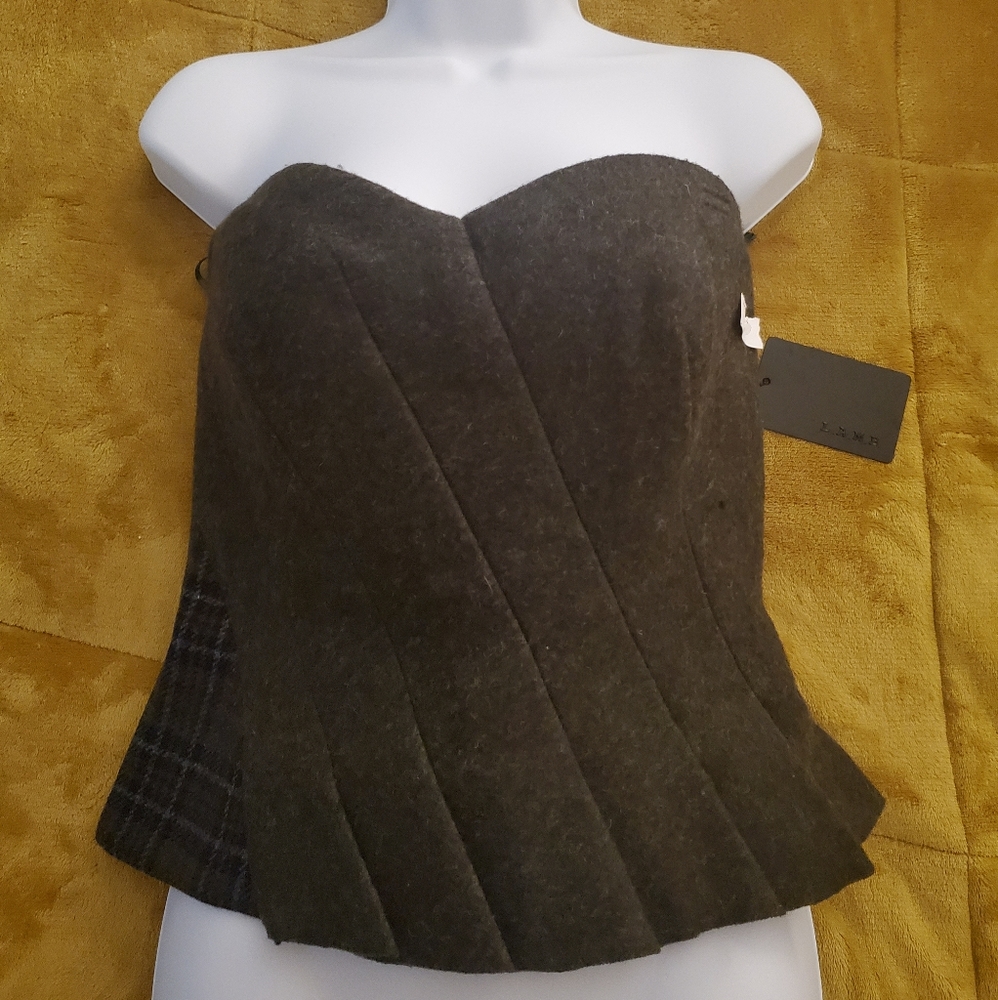 Strapless plaid /olive Green top
